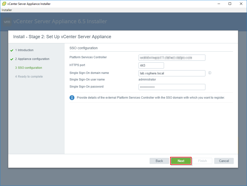 Installing vCenter with External Platform Services Controller Installing vCenter Server Stage